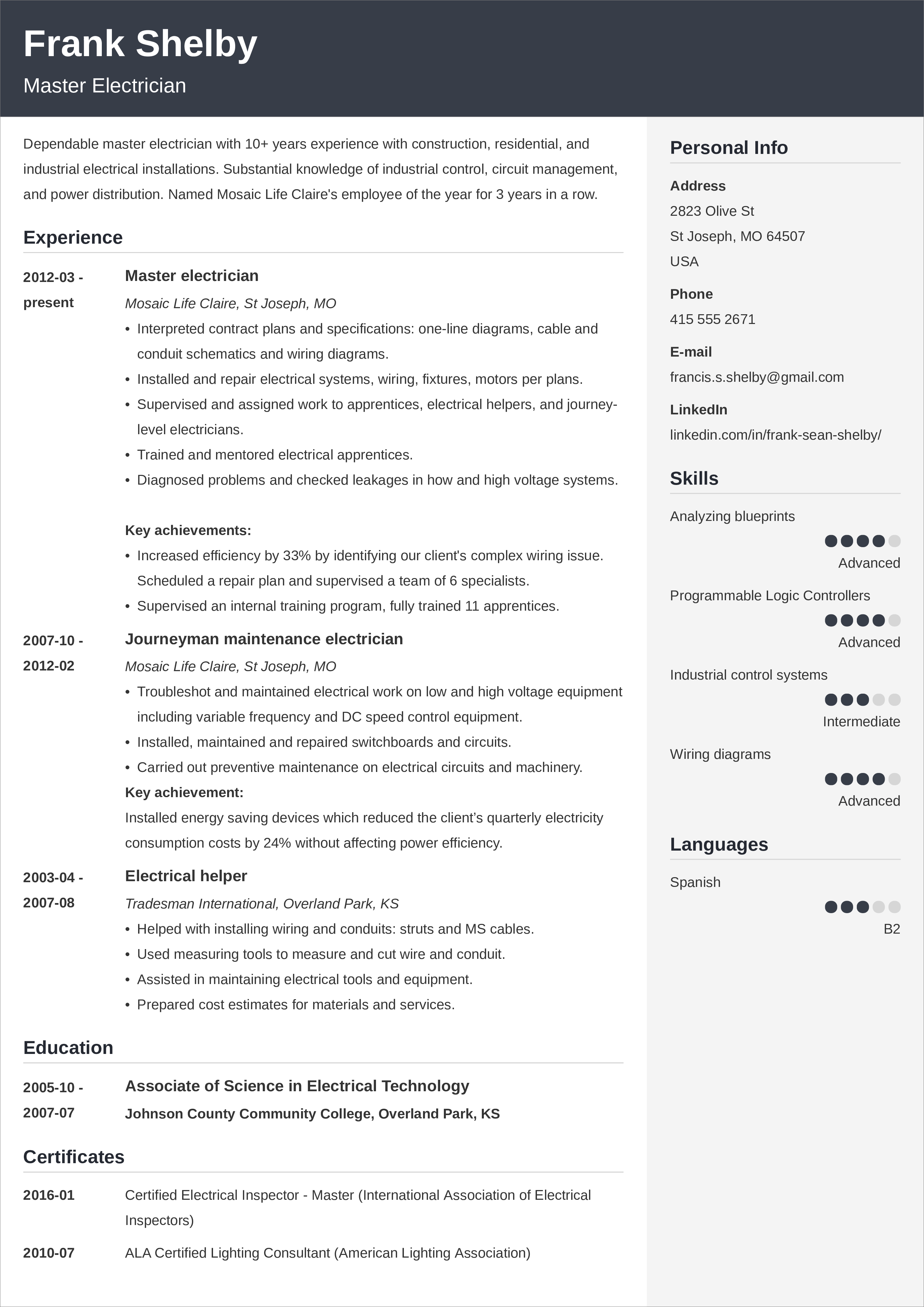 resume layout chronological