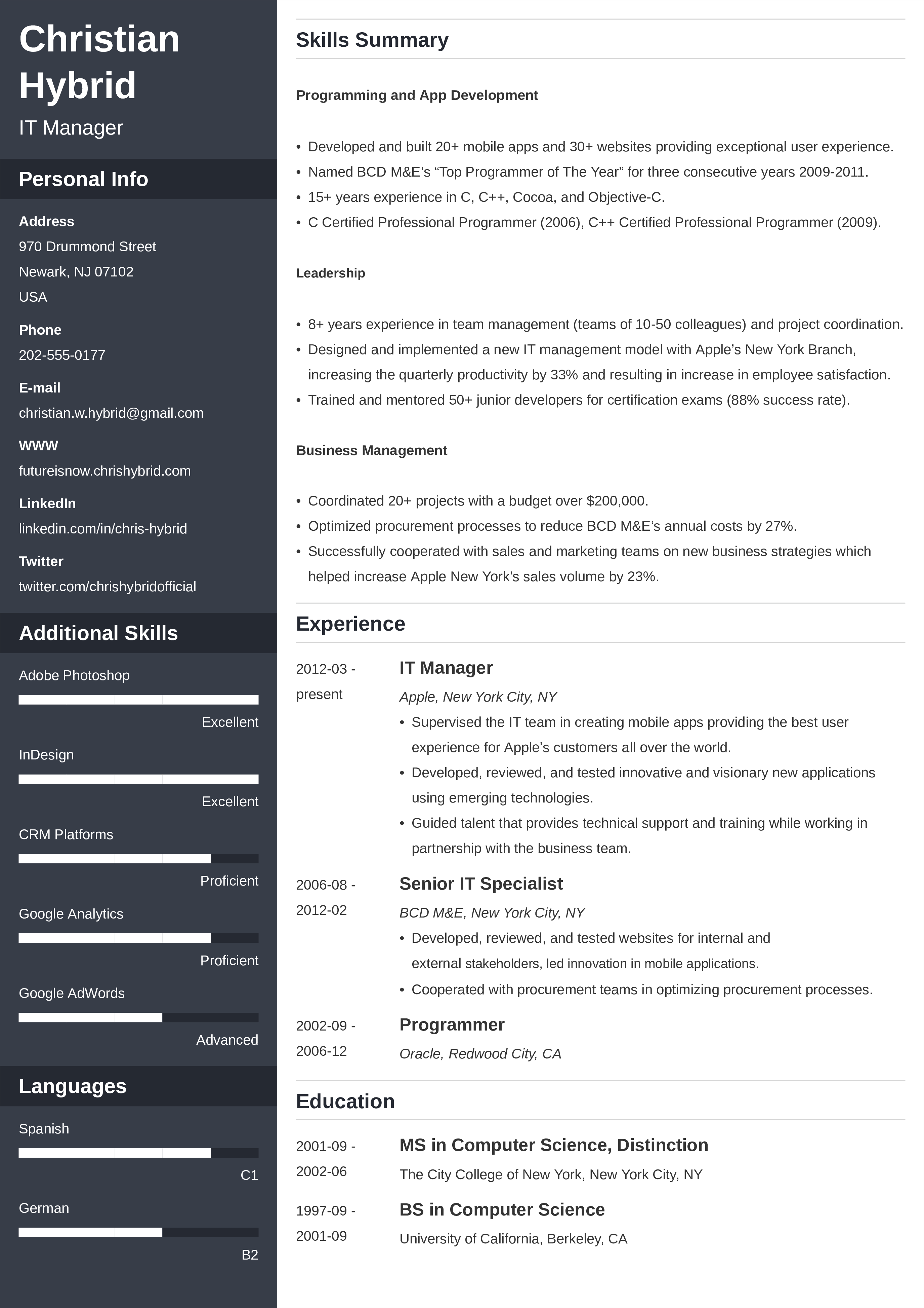 resume layout combination