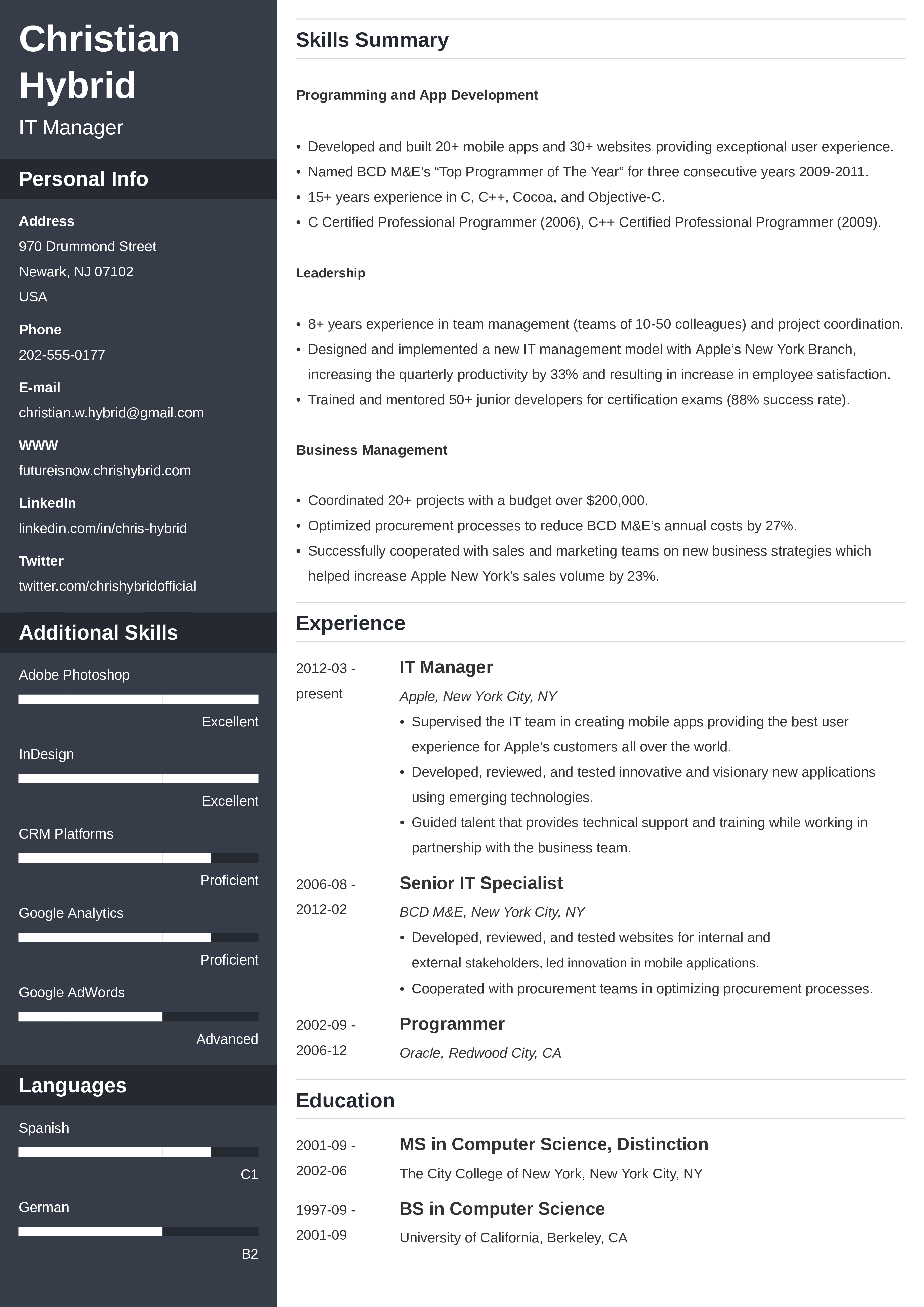 examples of resume layouts
