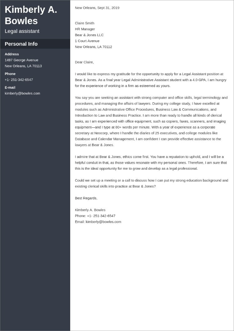 legal assistant cover letter template