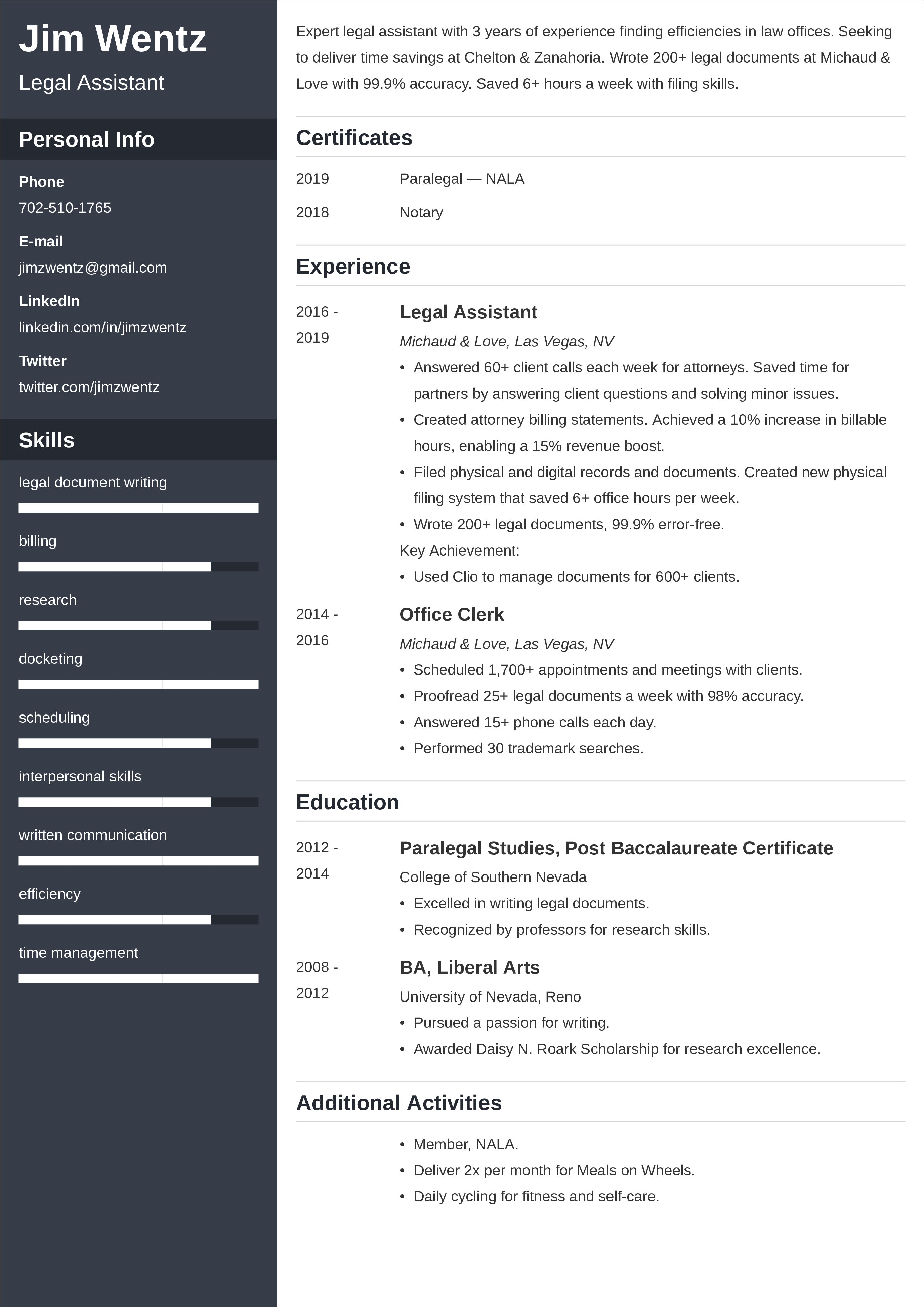 legal resume example