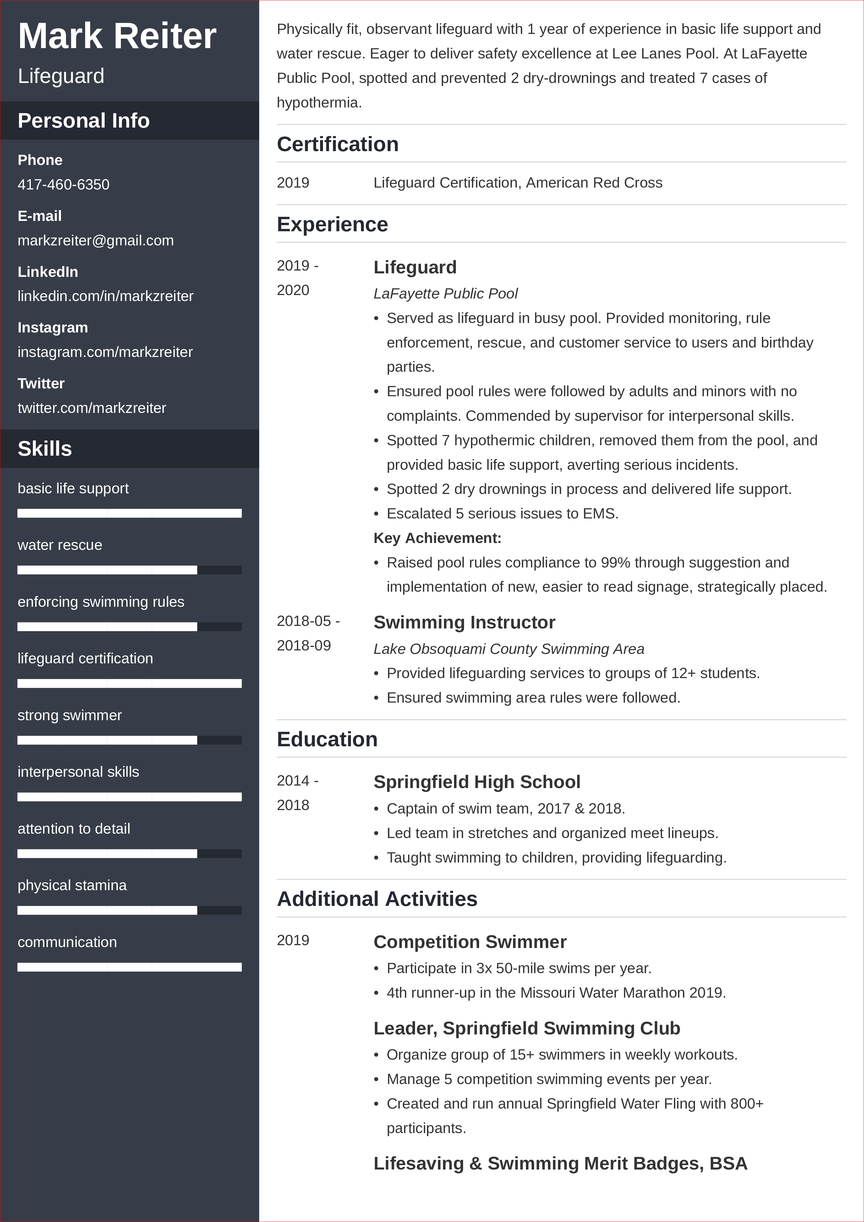 lifeguard resume templates