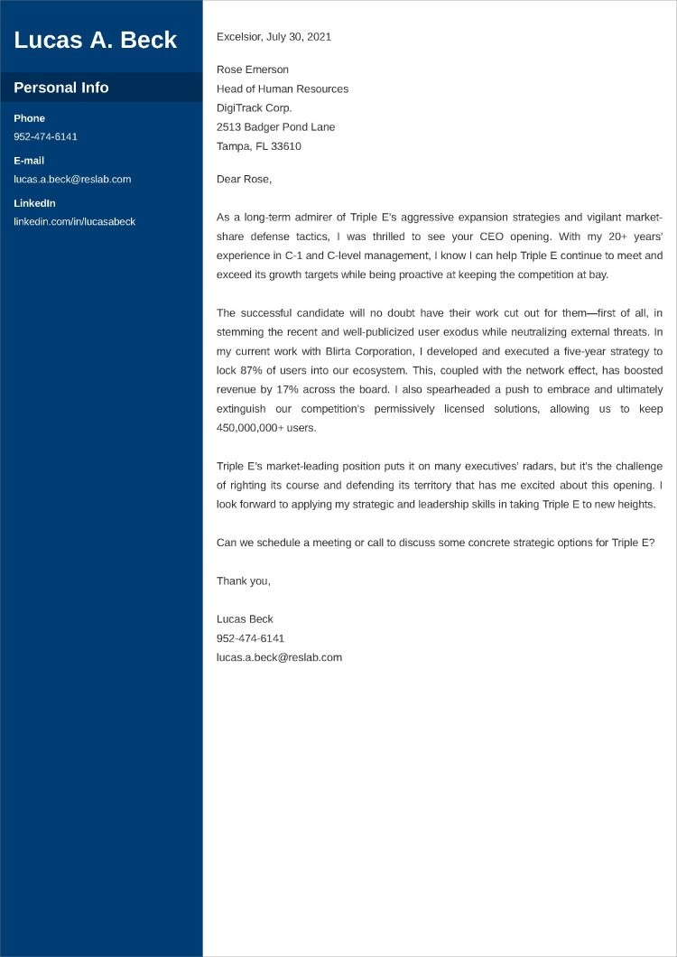 executive cover letter templates