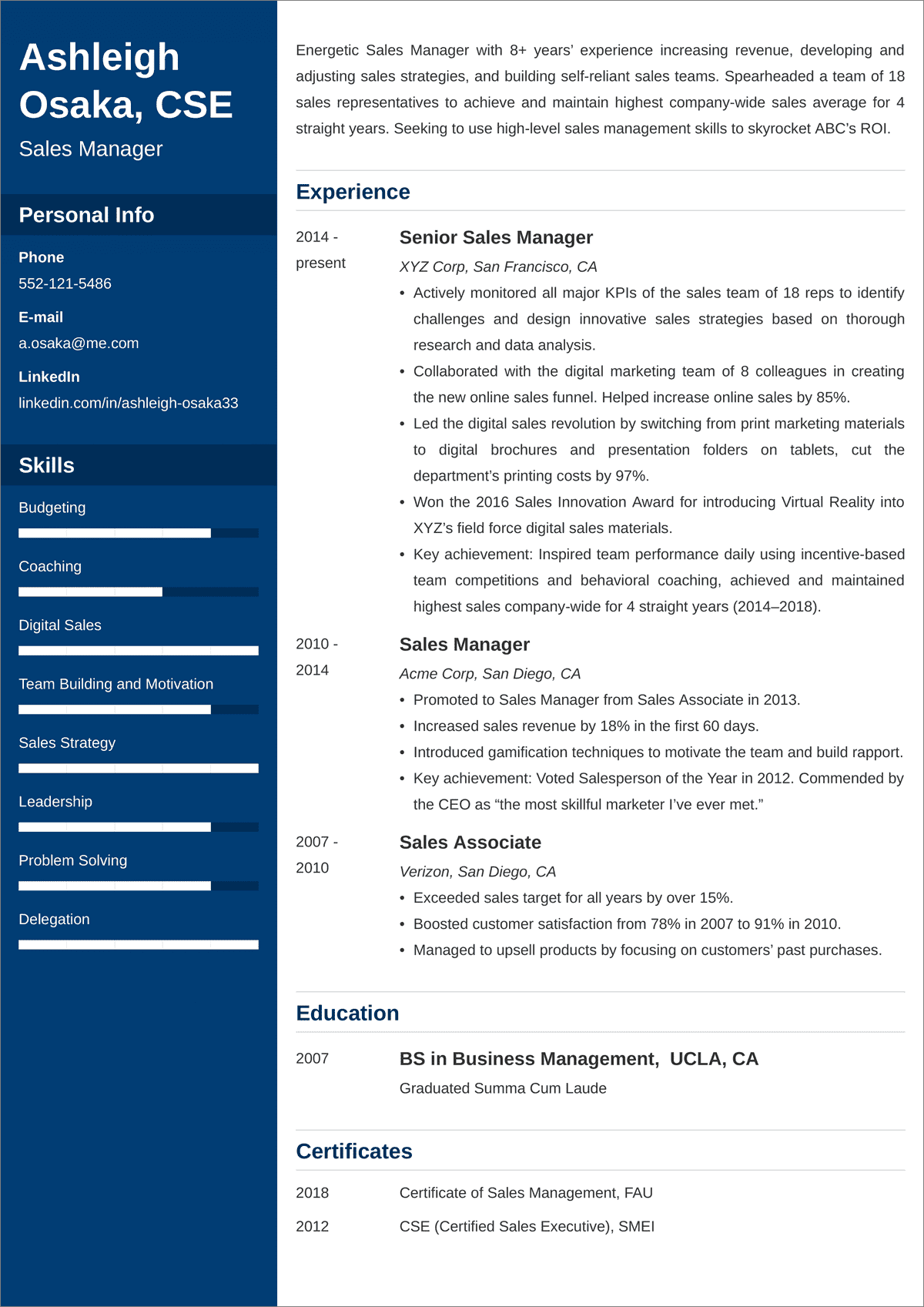 Manager CV Sample 20 Examples And Writing Tips