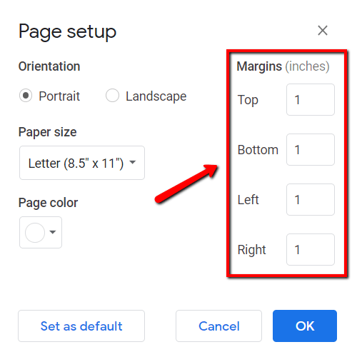 margins in google dosc