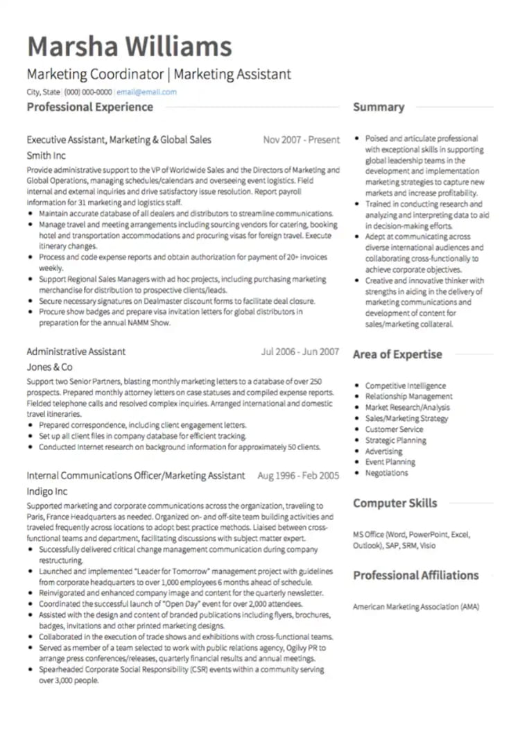 marketing resume sample from visualcv