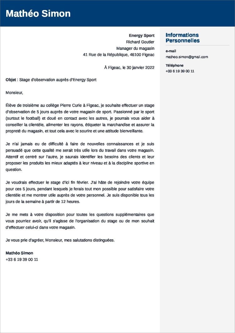 Lettre De Motivation Stage De 3e Exemples Pro Remplir Lettre De Motivation Stage De 3e Exemples Pro Remplir