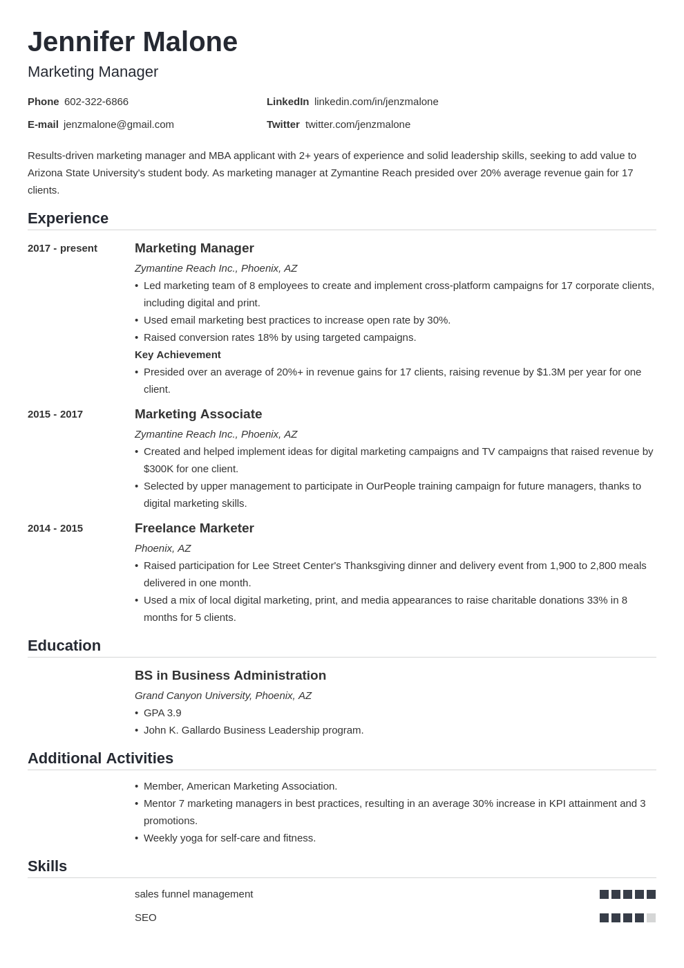 MBA Resume Example How to Write an MBA Application Resume