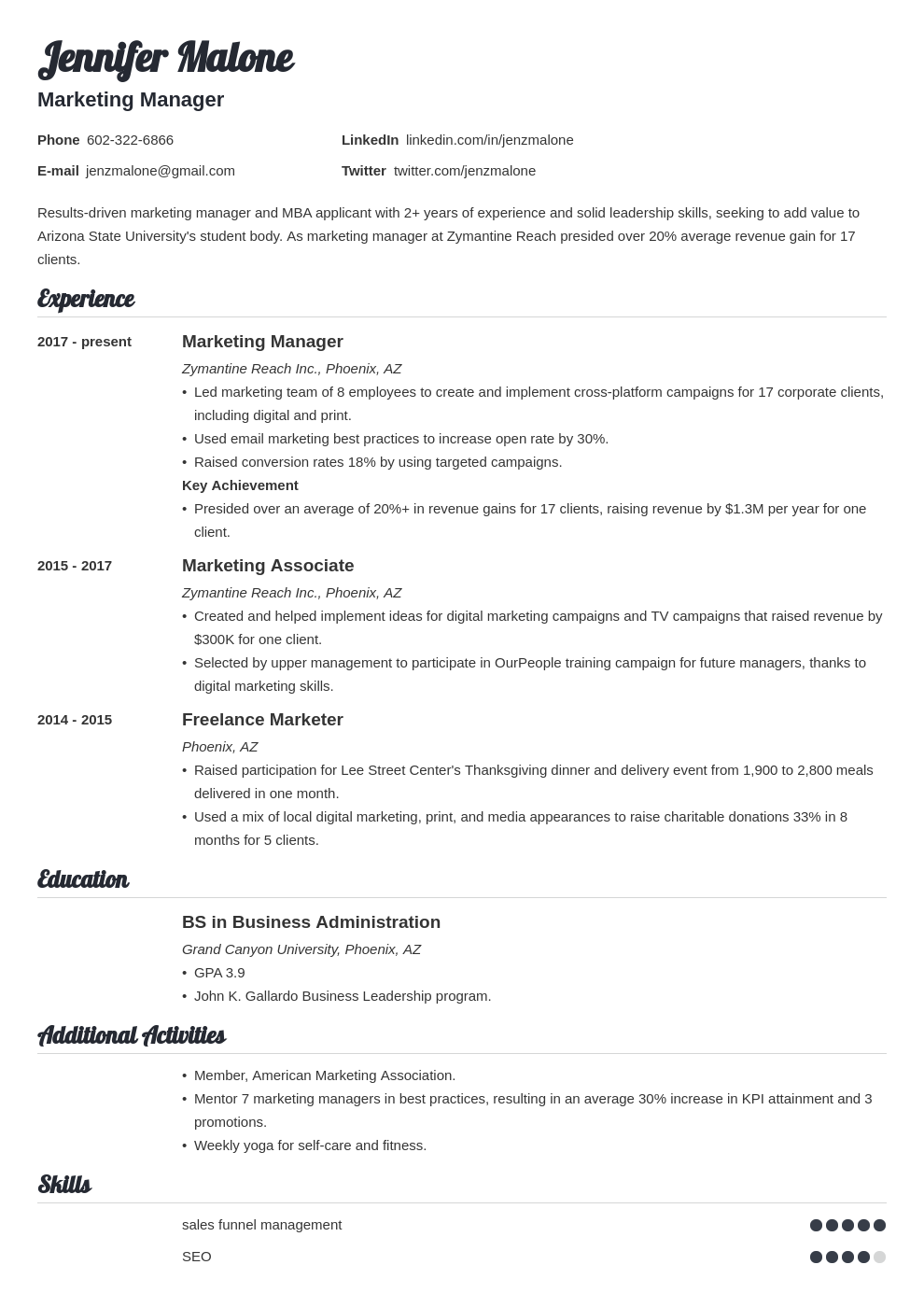 MBA Resume Example How to Write an MBA Application Resume