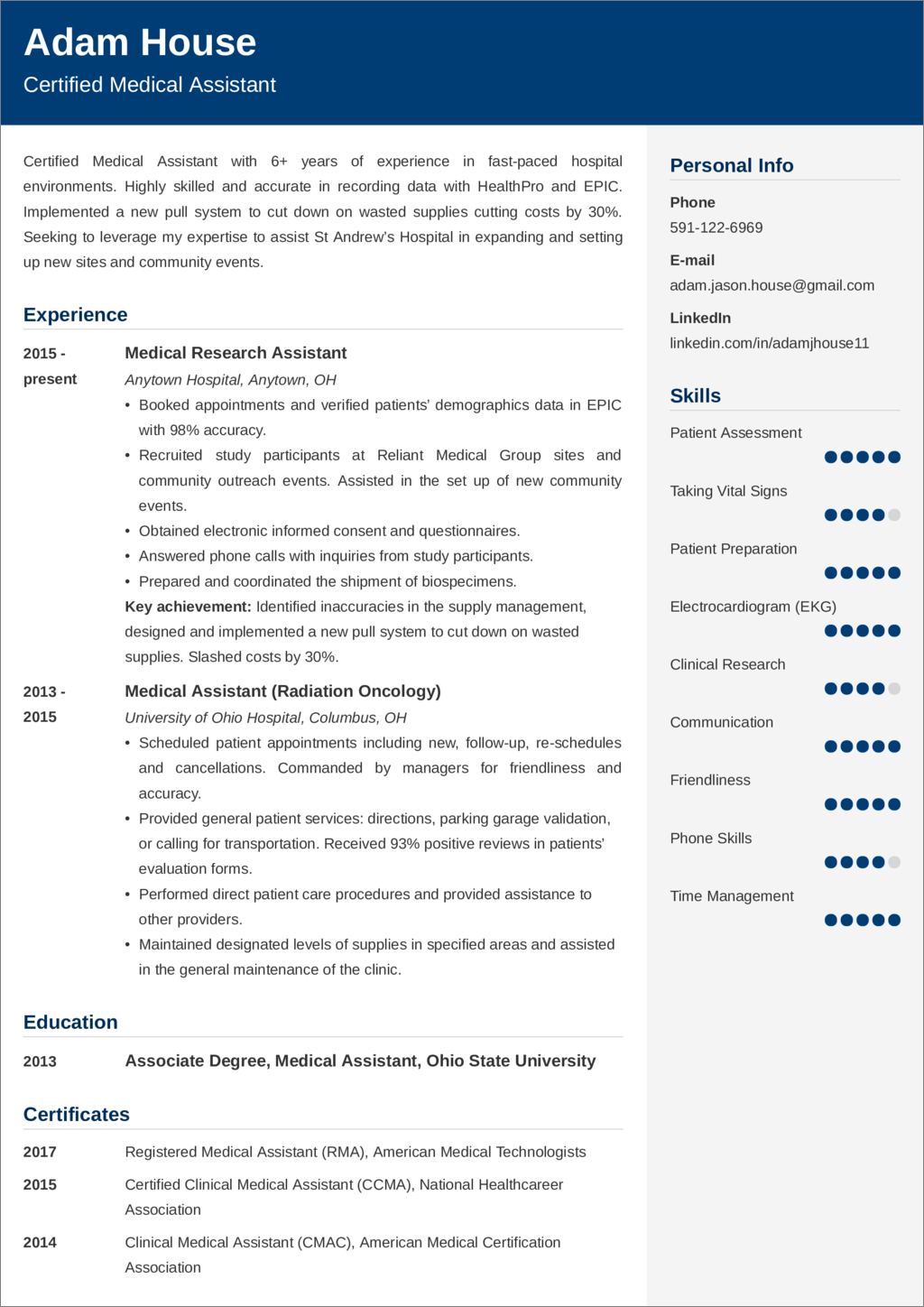 experienced medical assistant resume examples