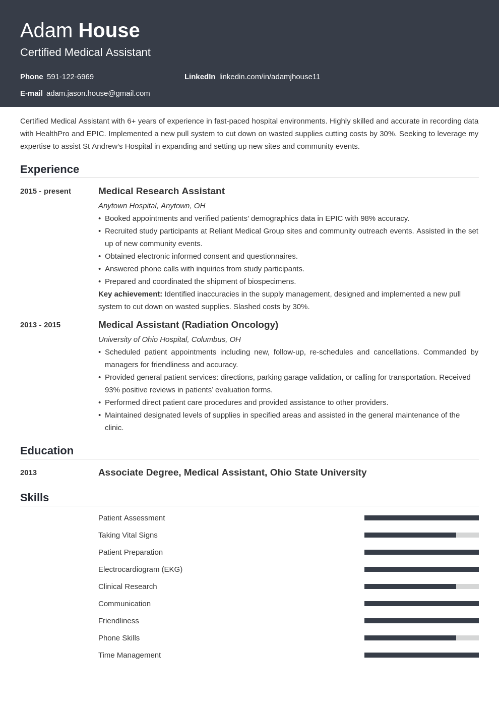 medical assistant template influx