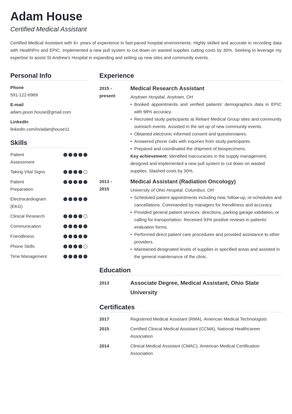 medical assistant template simple