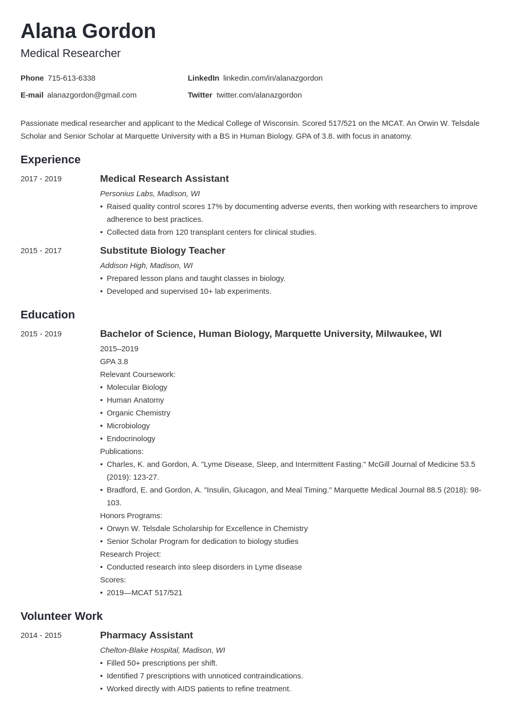 Medical School CV—Examples & Tips for Med Students