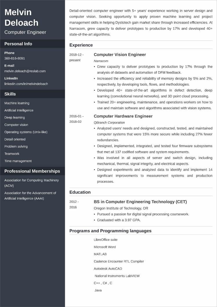 sample resume for computer engineer fresh graduate