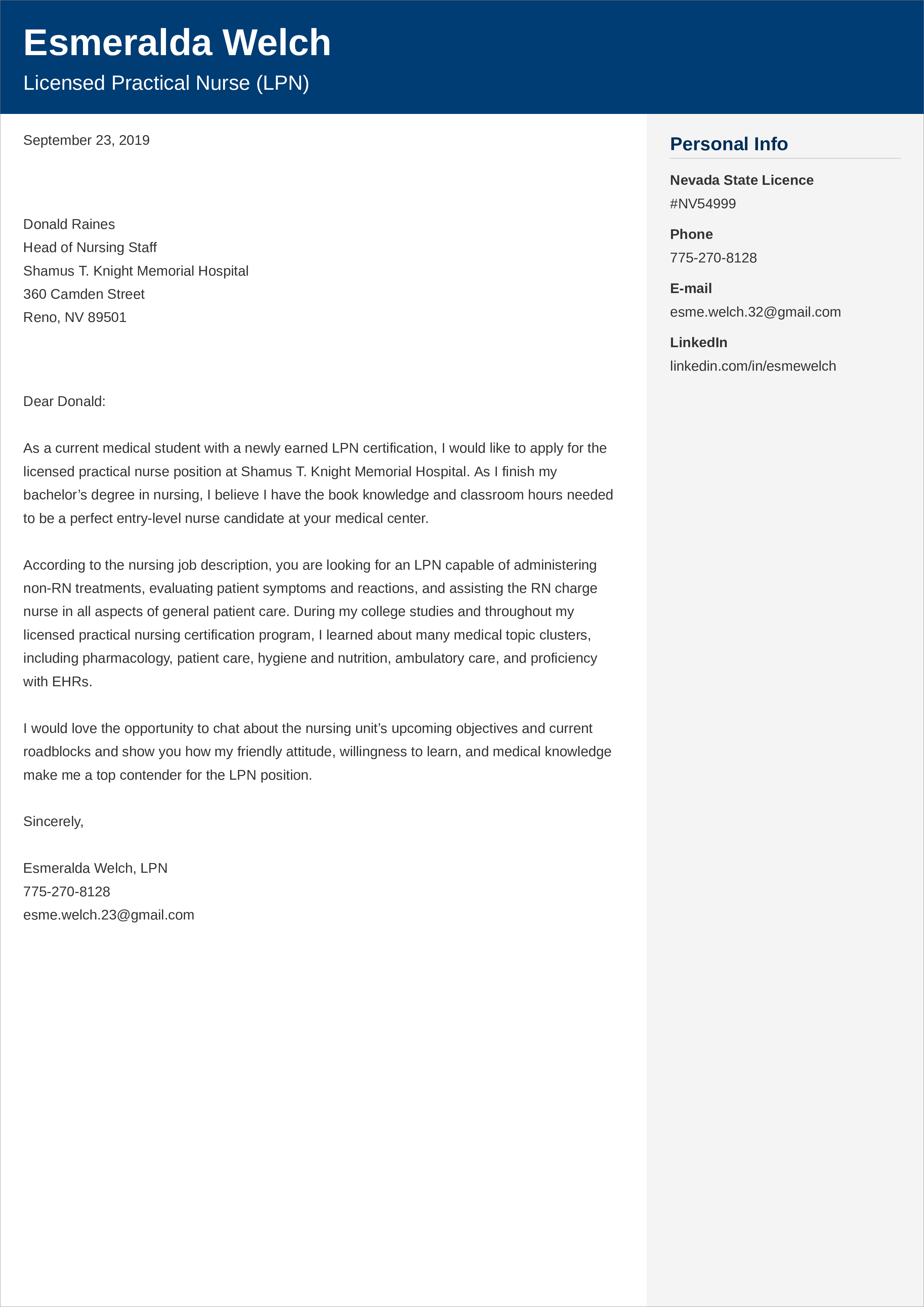 cover letter to nurses