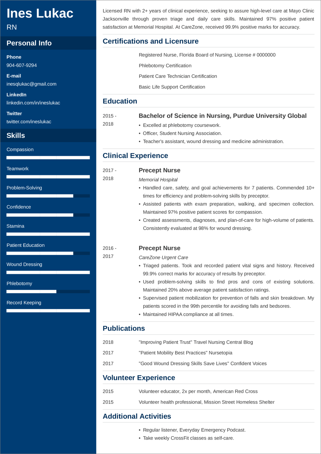 resume for college nursing student