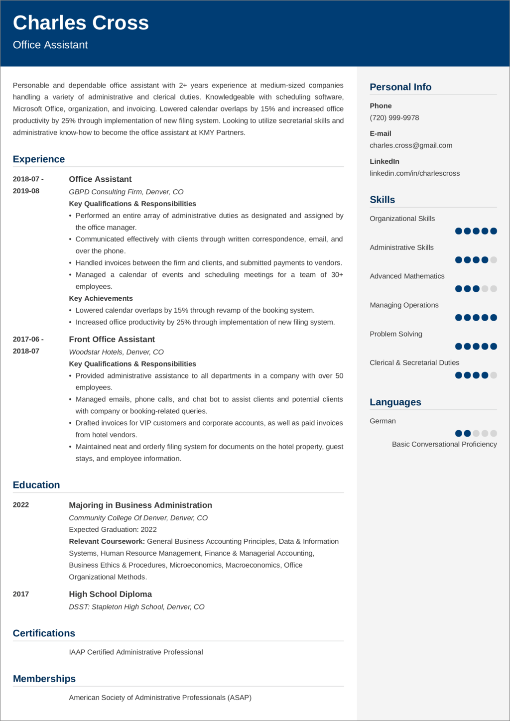 resume job description office assistant