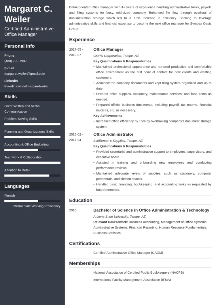 office manager resume example