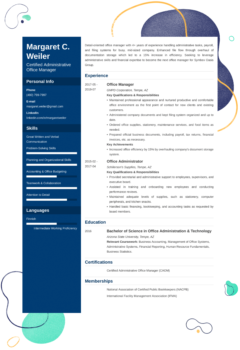 office manager cv example