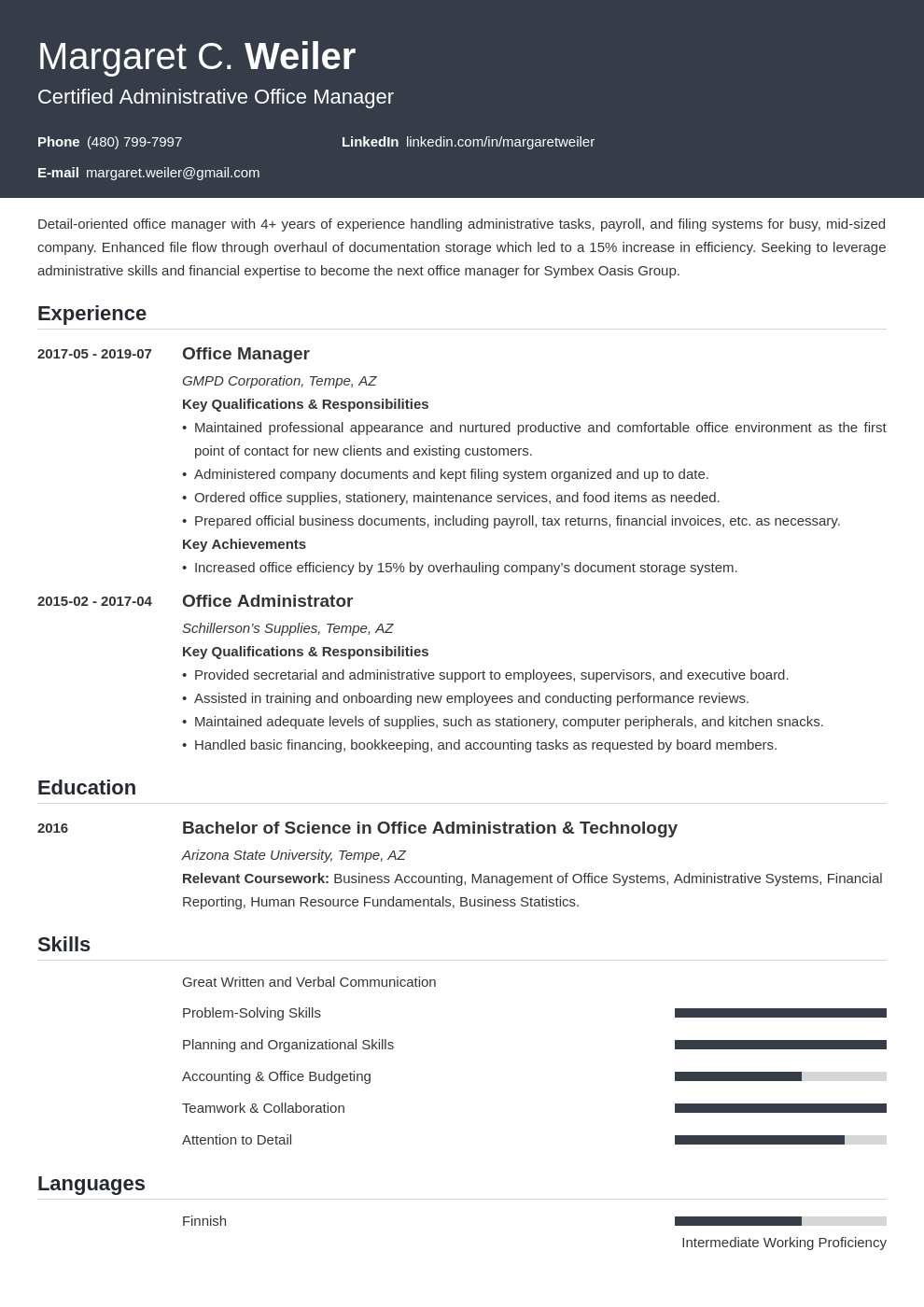 office manager template influx uk
