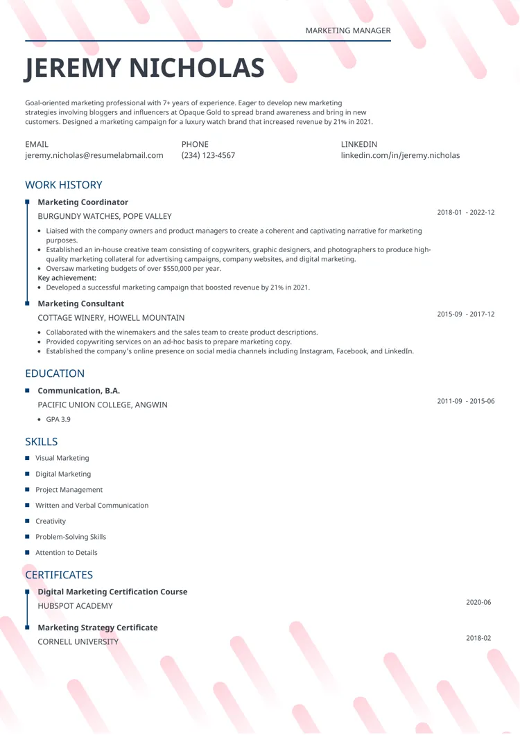 one page resume template Dynamic