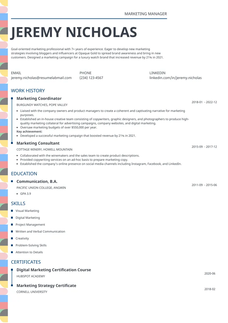 one page resume template Profile