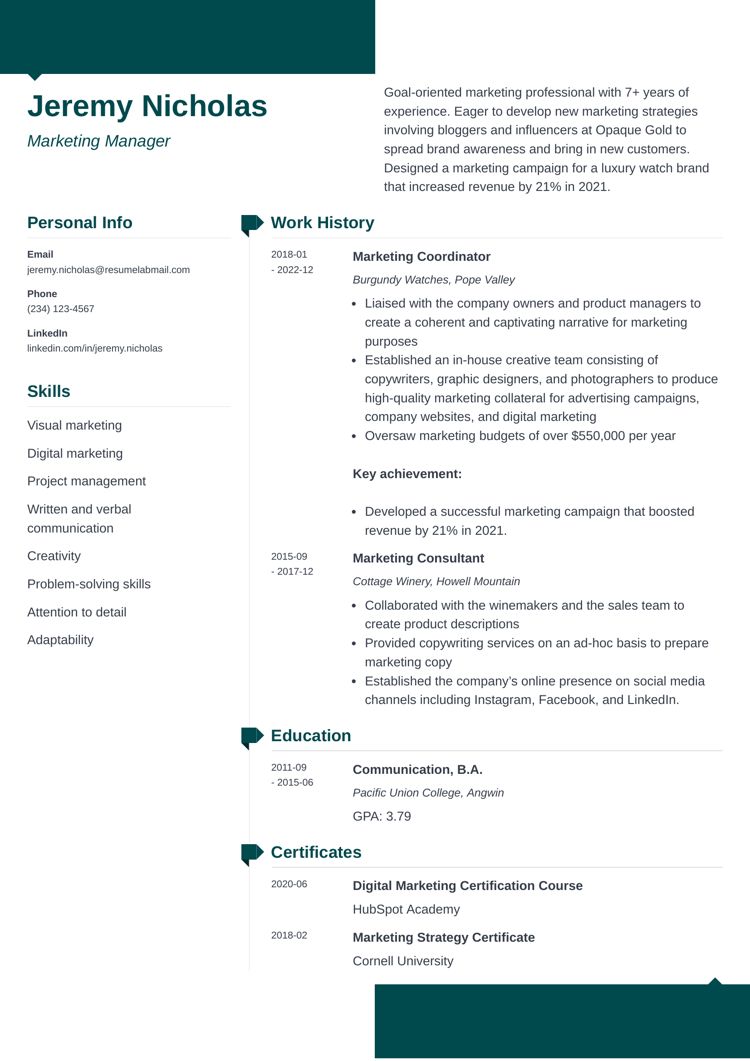 one-page resume template example