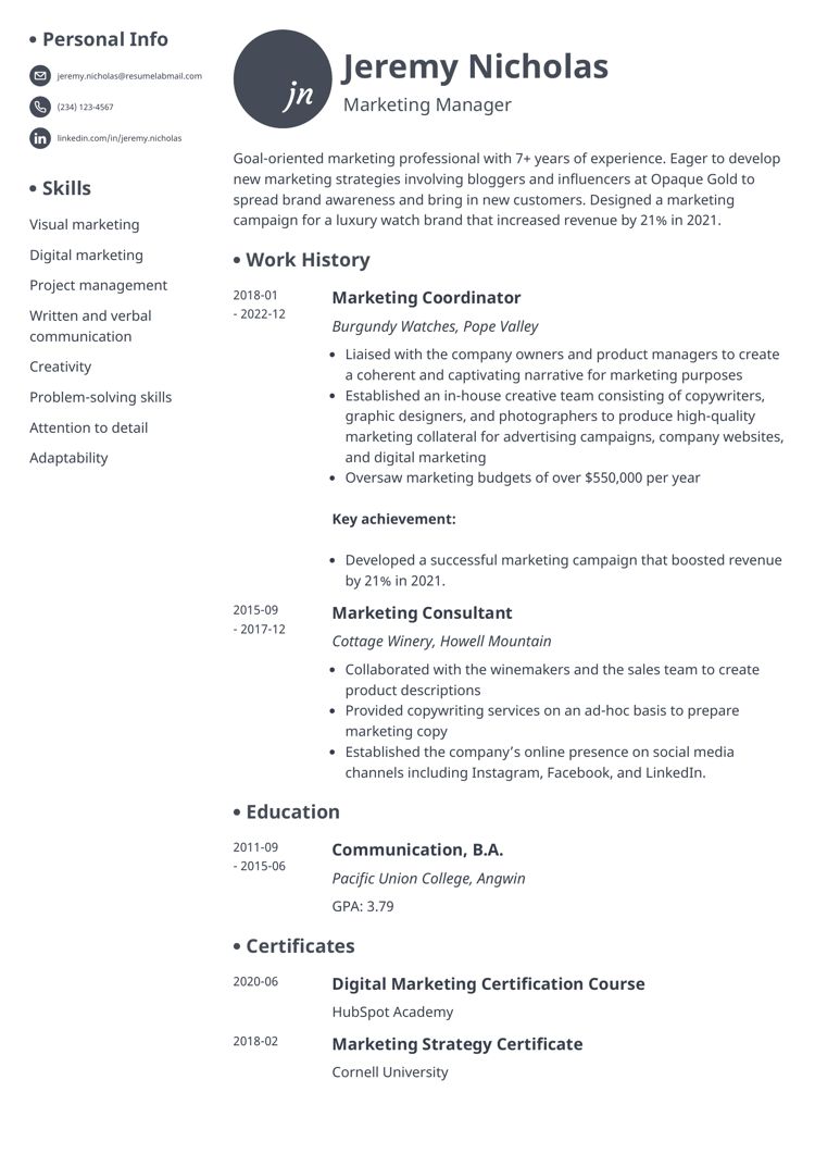 one page resume template Initials