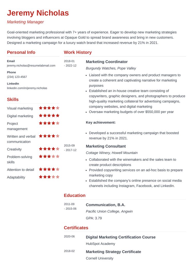 one page resume template Simple