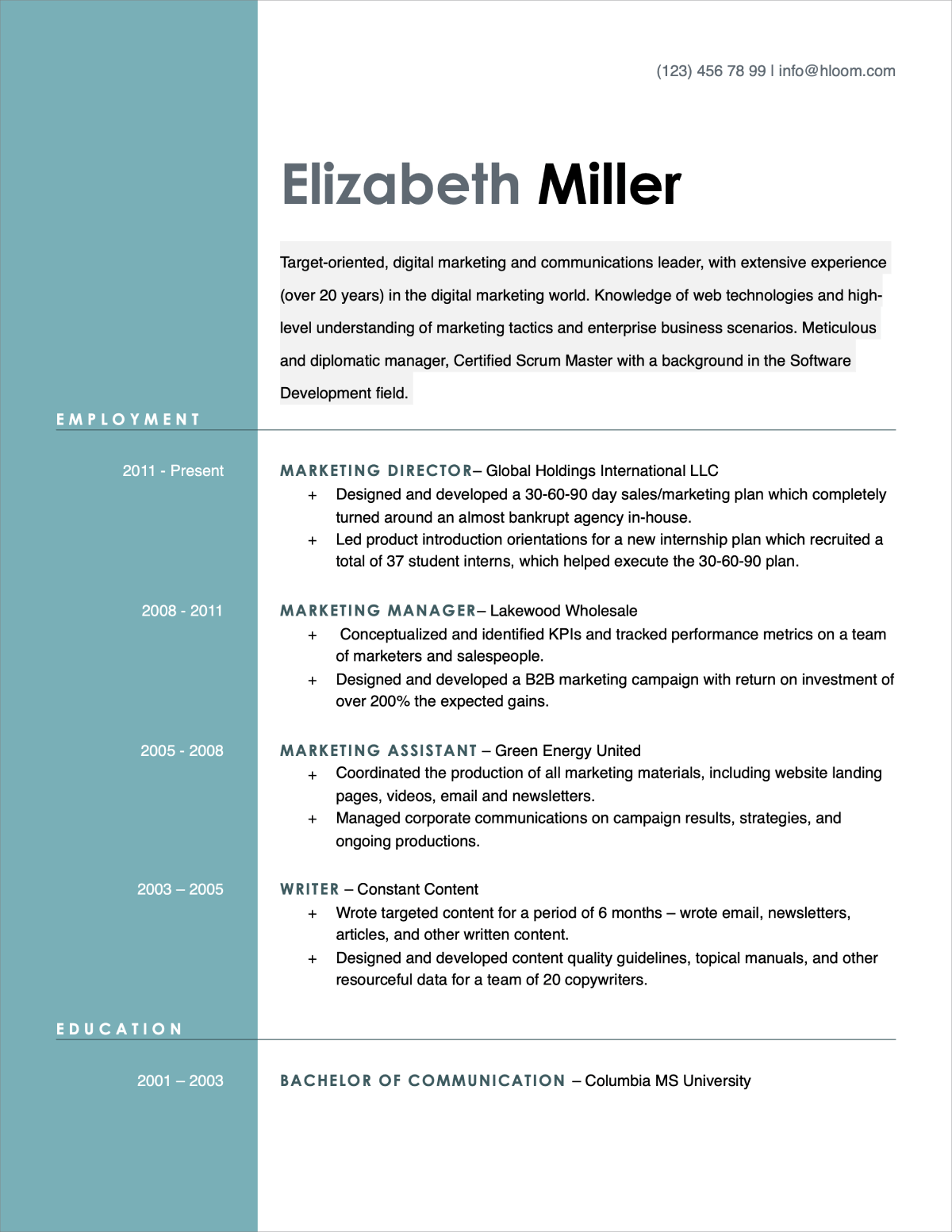 resume template open document