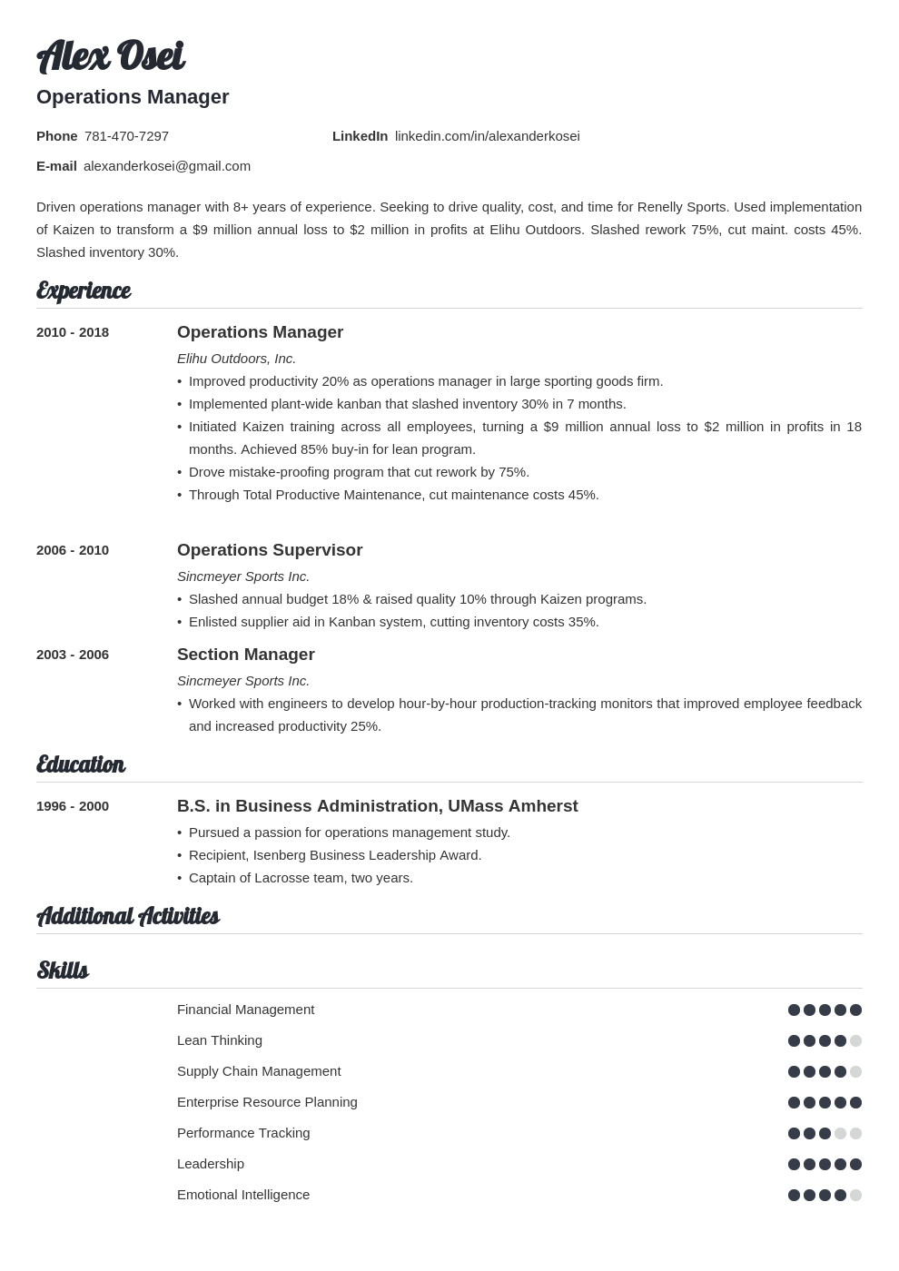 operations manager template valera