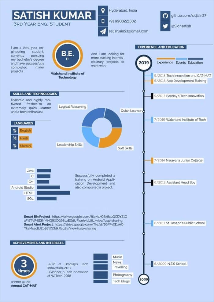 Modello di CV Overleaf con infografiche minimali