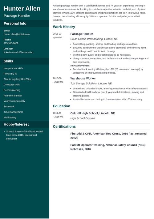 package handler resume example