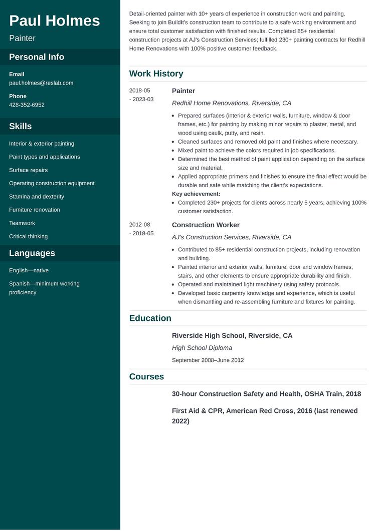 painter resume example