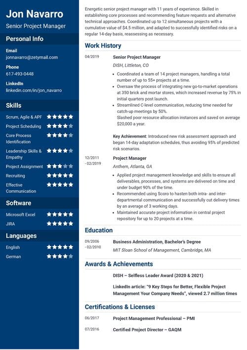 Resume example made with ResumeLab's builder
