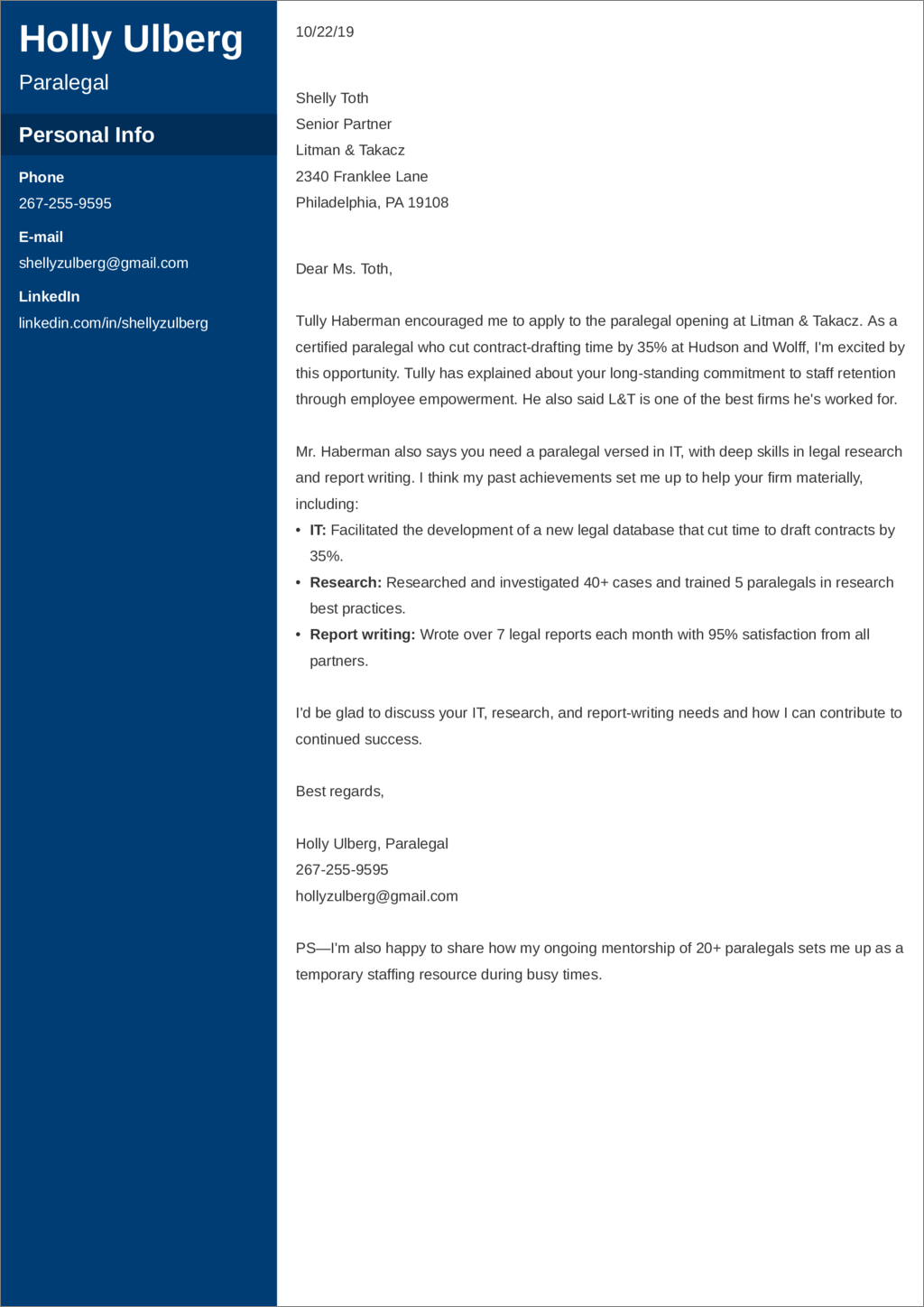 paralegal cover letter templates