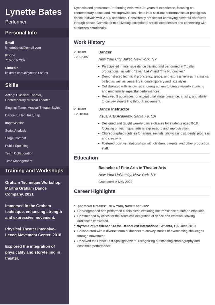 performance resume example