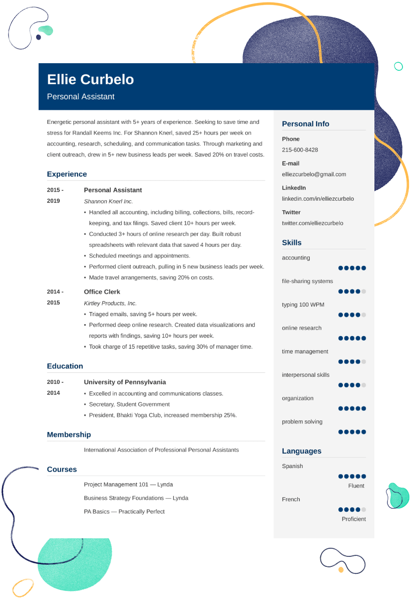 personal assistant CV example
