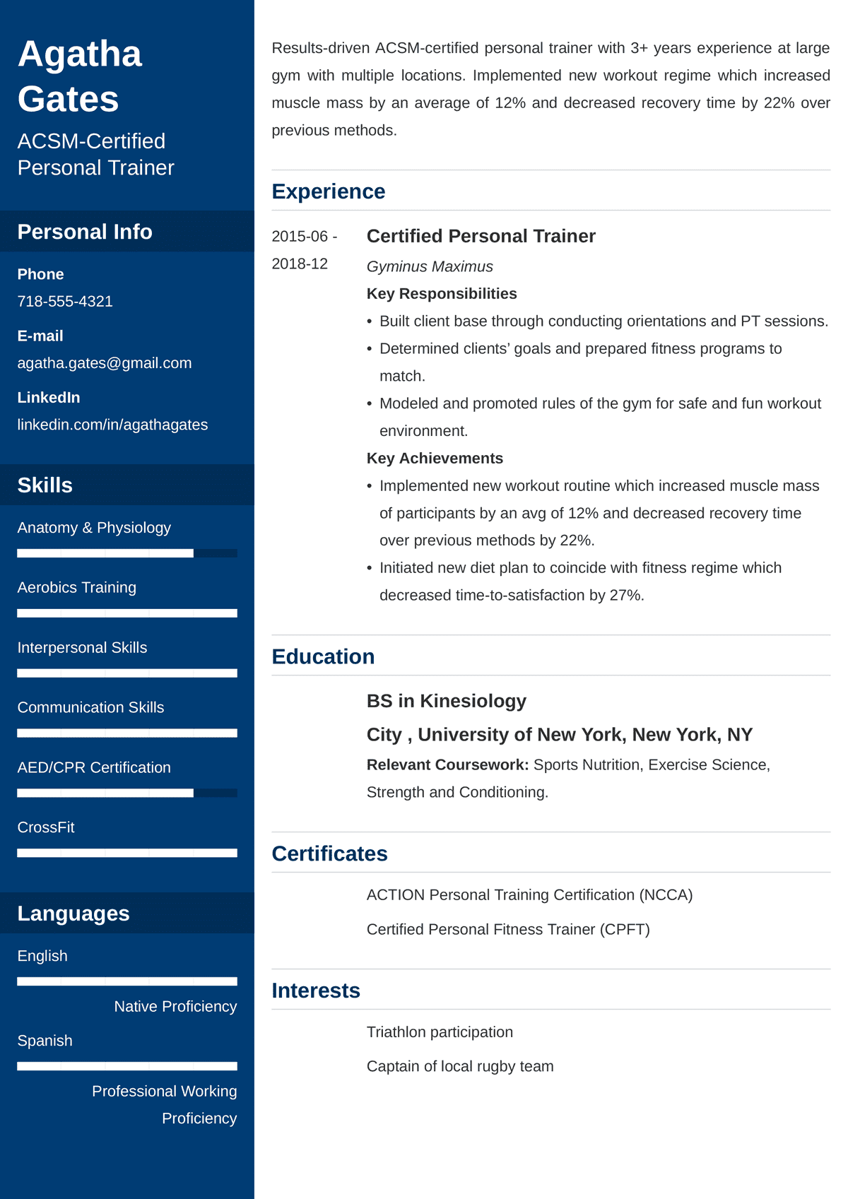Personal Trainer Resume Example & Writing Guide (2023)