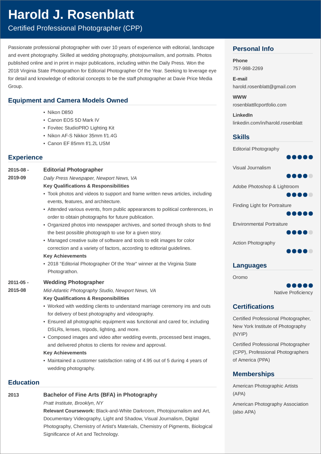 Professional Photographer Resume Examples For 2024 Professional Photographer Resume Examples For 2024