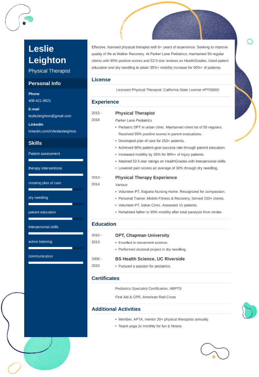 physical therapy resume example