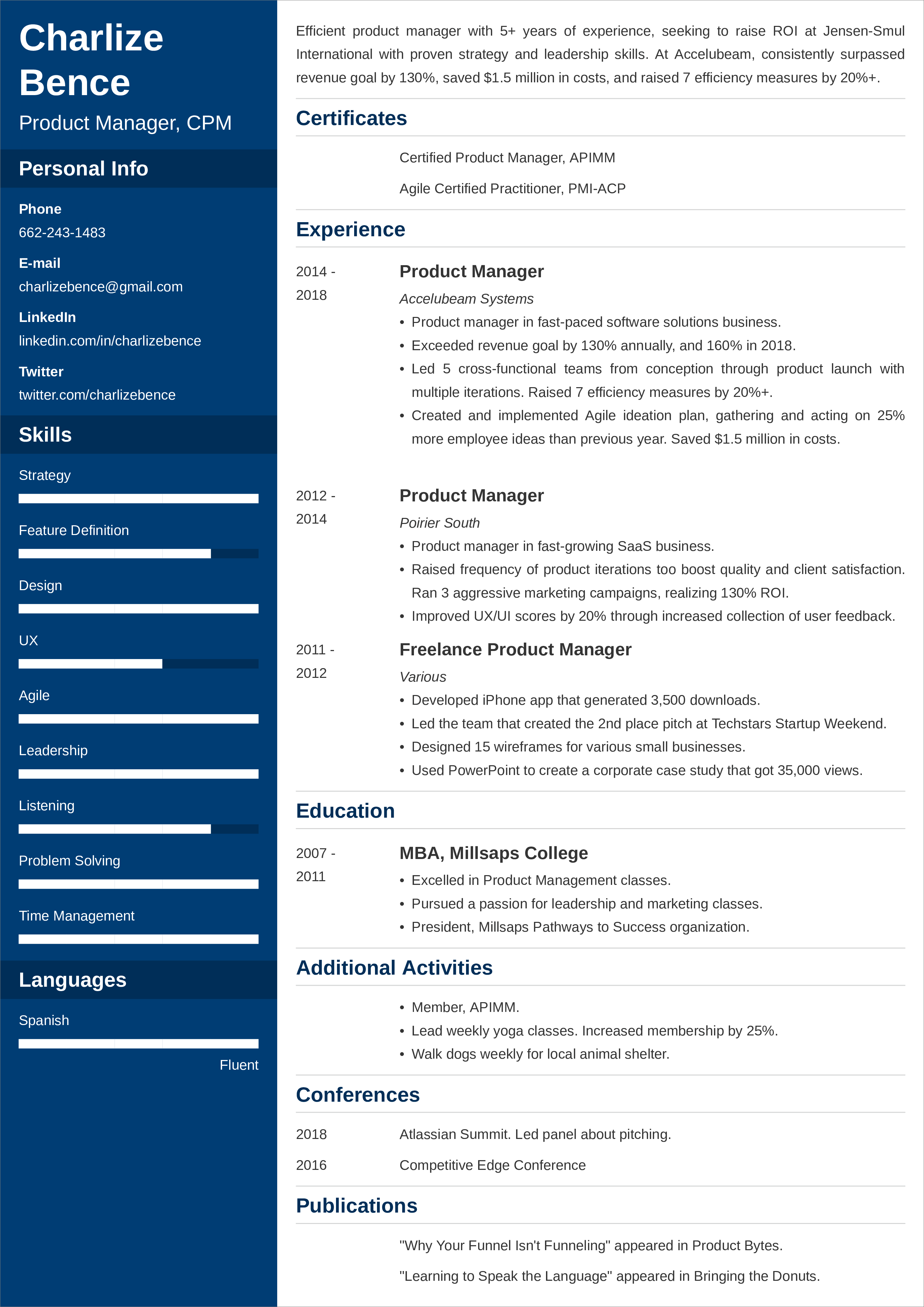 product manager resume template