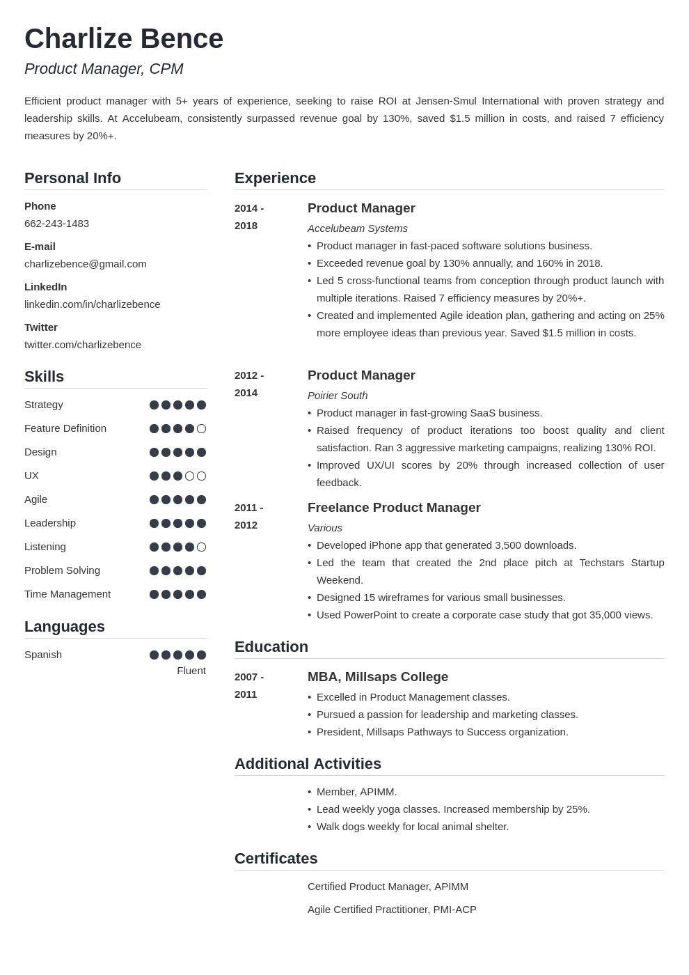 product manager template simple uk