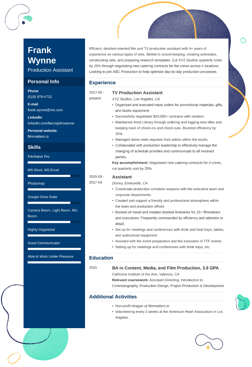production assistant resume example