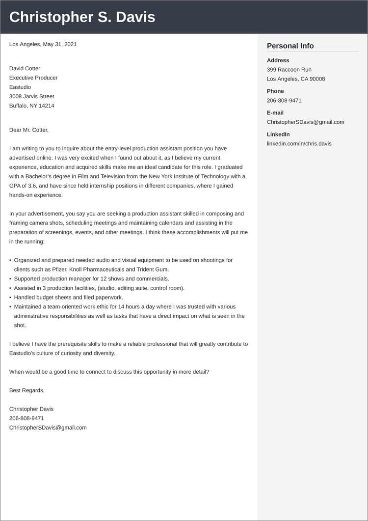 production worker cover letter no experience