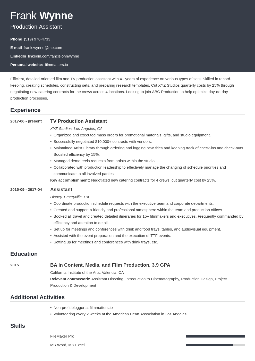 entry level production assistant resume no experience