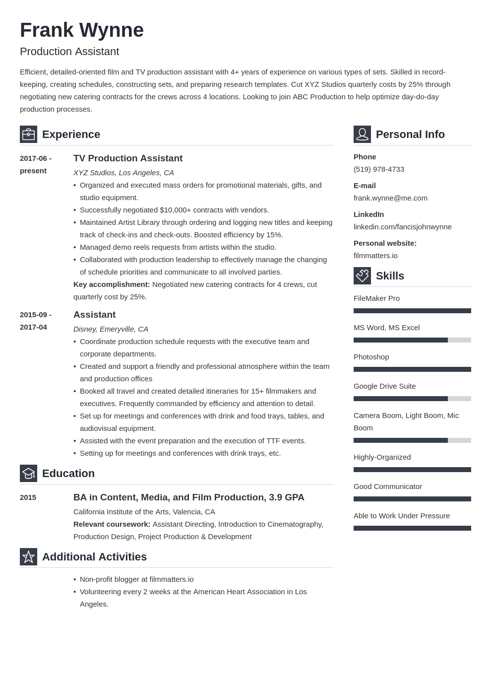 production assistant resume template