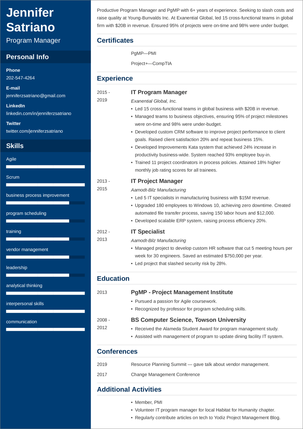 program manager resume example