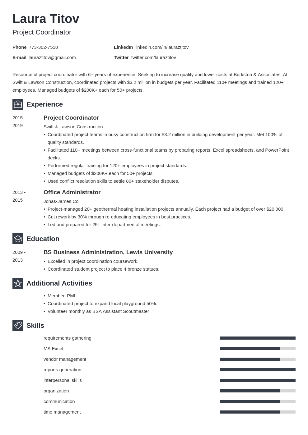 Project Coordinator Resume Sample Template For 2024