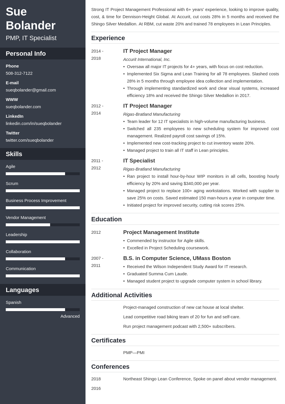 project manager template cascade